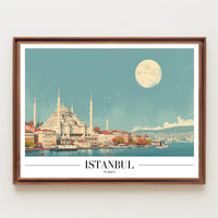 Istanbul Skyline at Moonlight: Travel Poster PosterGoat
