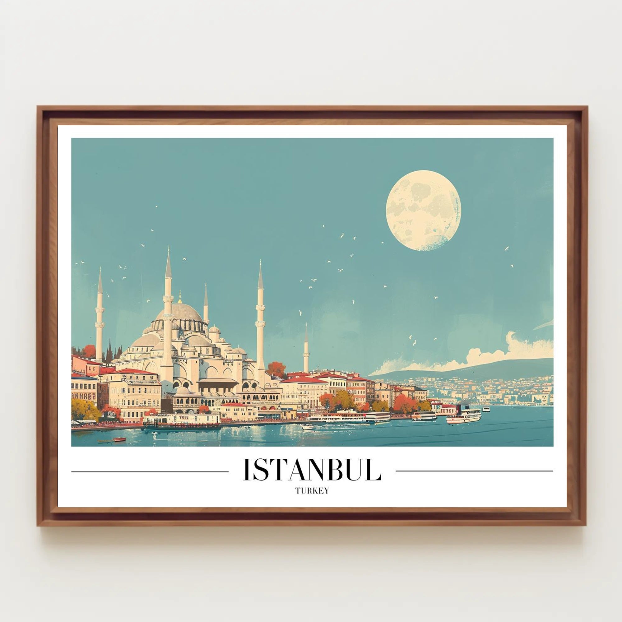 Istanbul Skyline at Moonlight: Travel Poster PosterGoat
