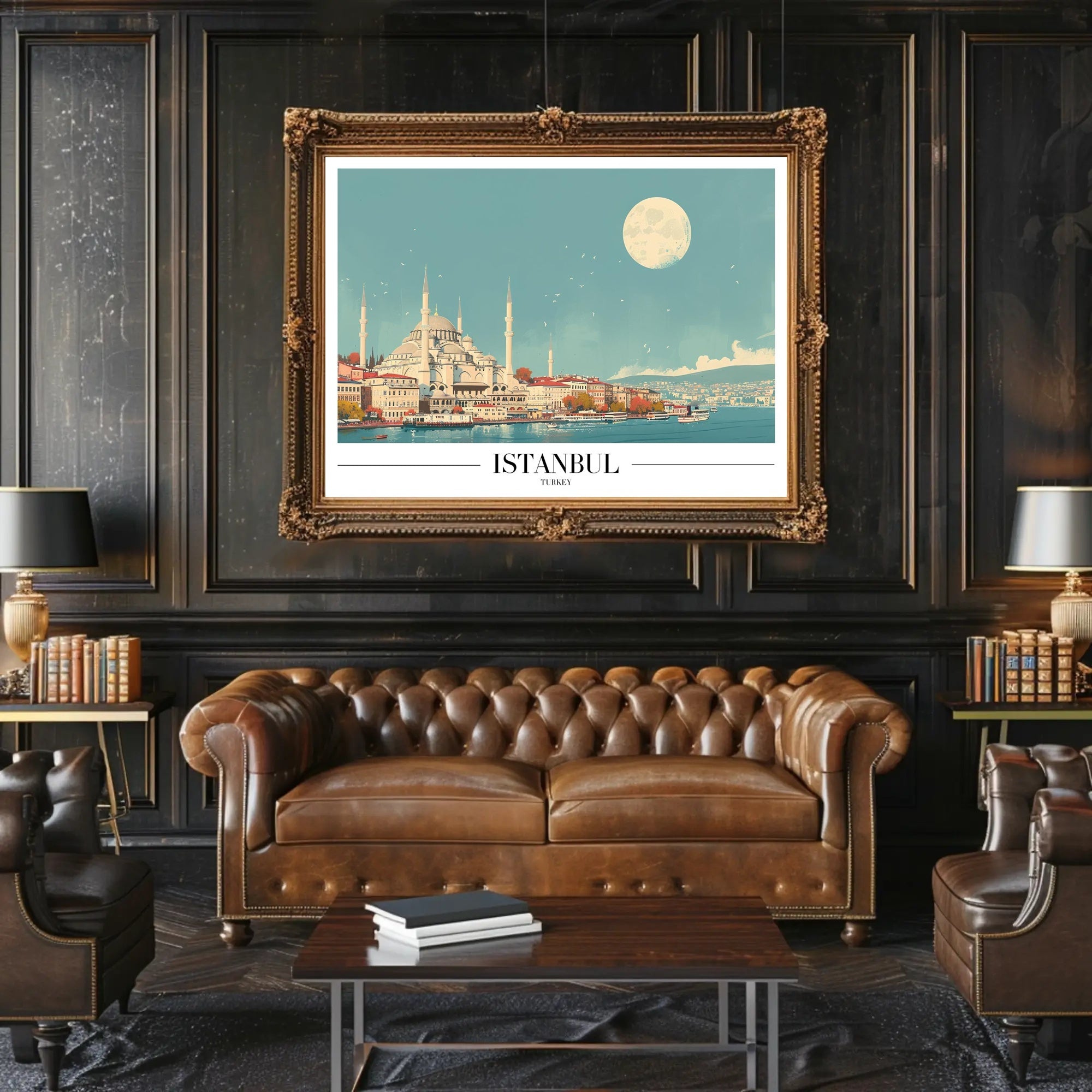 Istanbul Skyline at Moonlight: Travel Poster PosterGoat