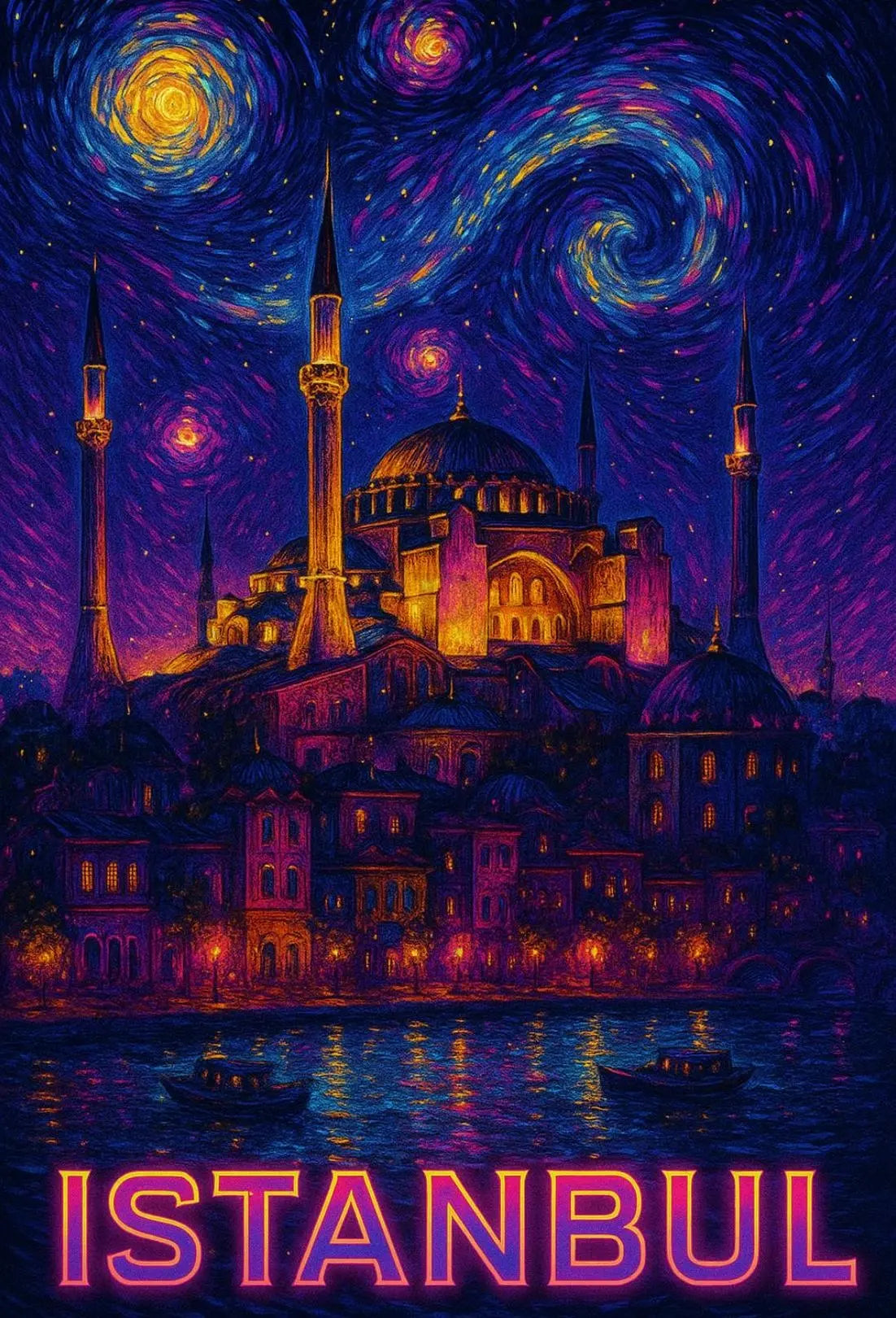 Istanbul's Mystical Nightscape Cultural or Heritage Poster PosterGoat