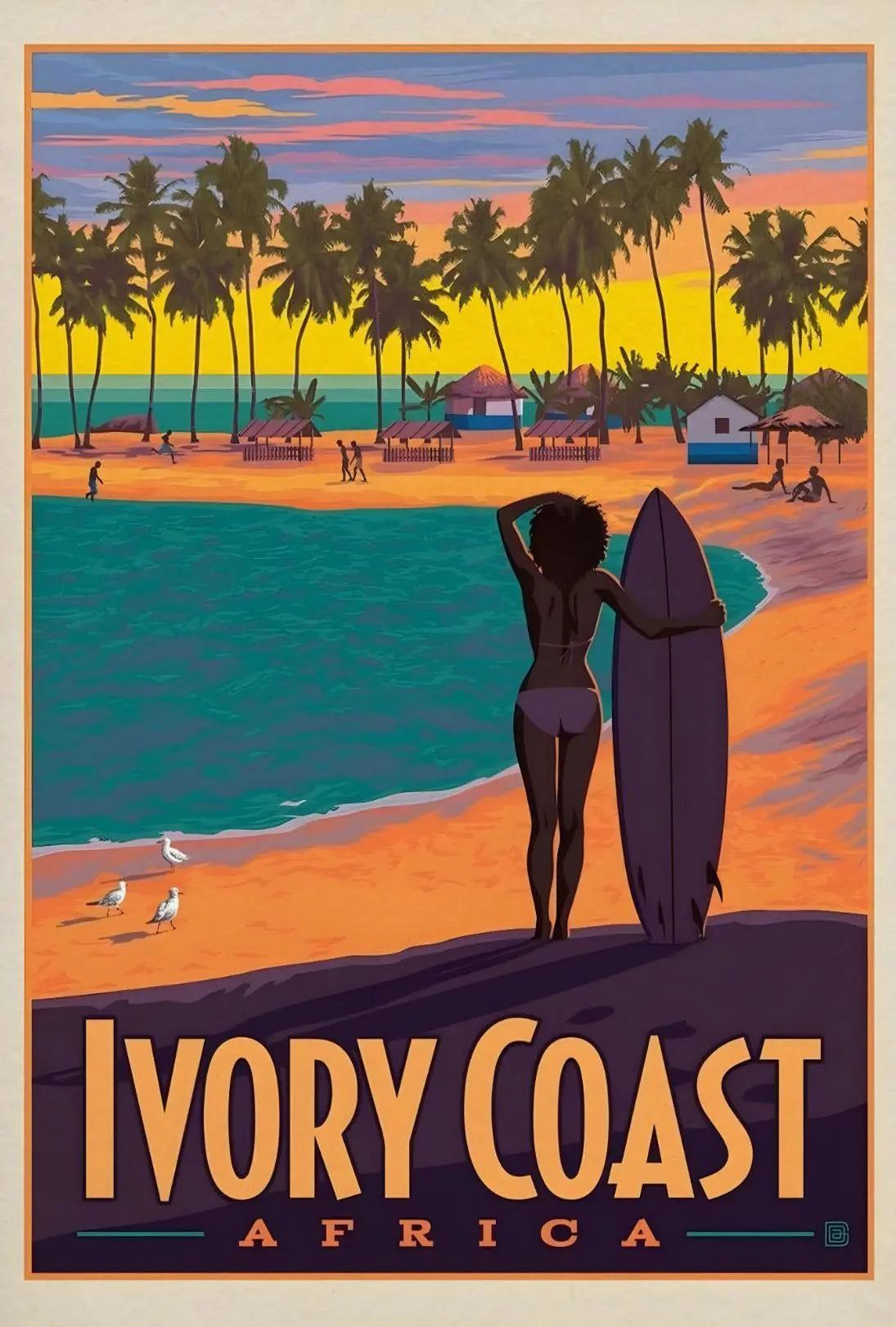Ivory Coast Surfing Adventure Vintage Travel Poster PosterGoat