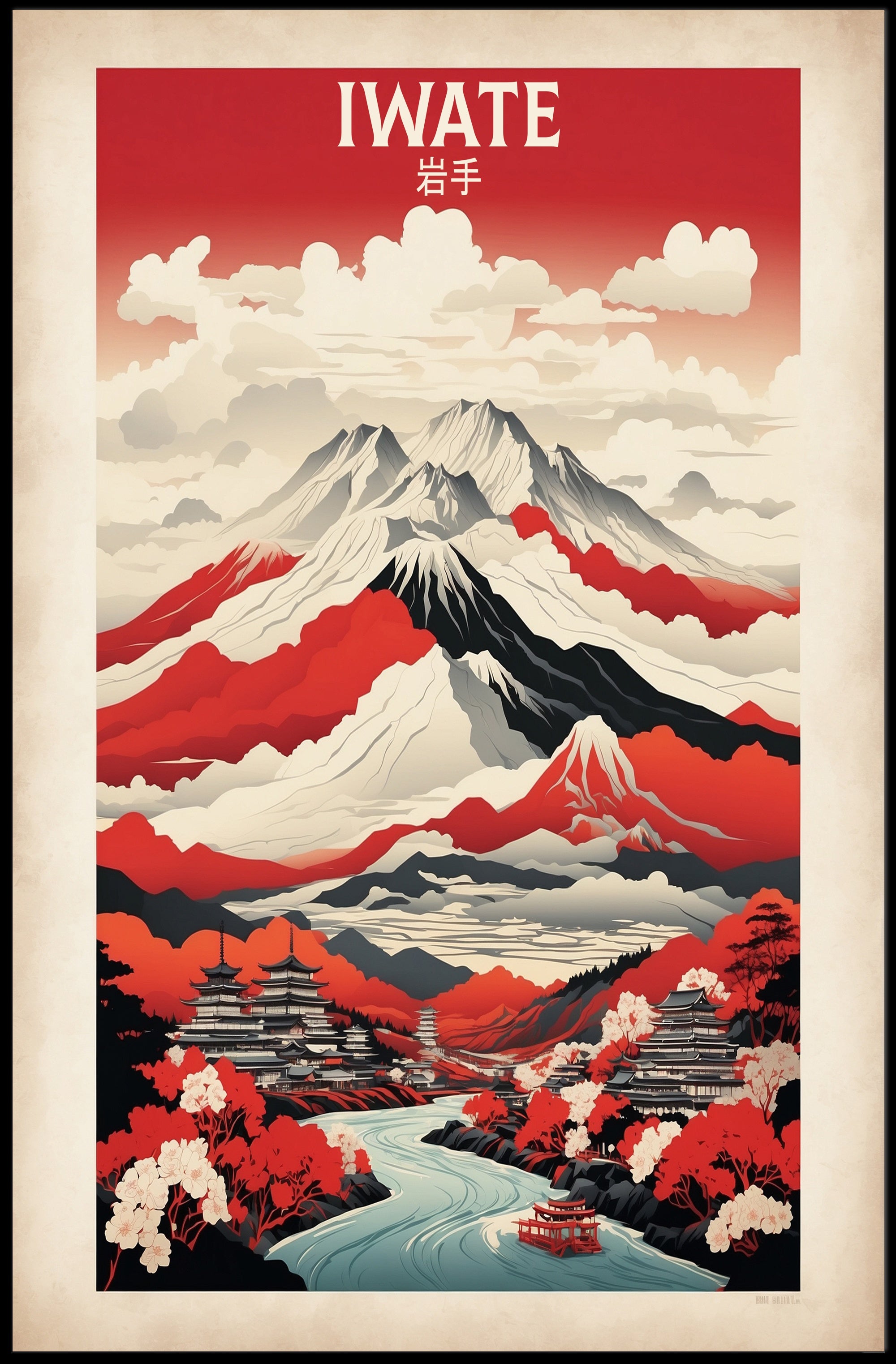 Iwate Landscape Illustration: Modern Travel Poster PosterGoat