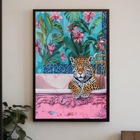 Jaguar in Bathtub Surrealism Art Animal Poster PosterGoat