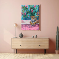 Jaguar in Bathtub Surrealism Art Animal Poster PosterGoat