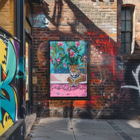 Jaguar in Bathtub Surrealism Art Animal Poster PosterGoat