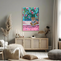 Jaguar in Bathtub Surrealism Art Animal Poster PosterGoat