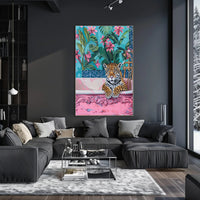 Jaguar in Bathtub Surrealism Art Animal Poster PosterGoat