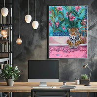 Jaguar in Bathtub Surrealism Art Animal Poster PosterGoat