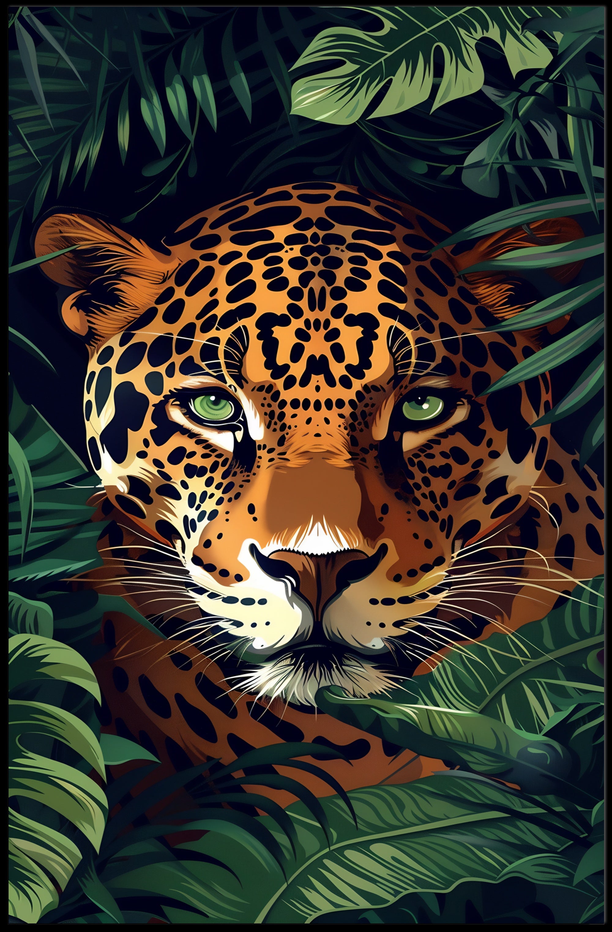 Jaguar in Lush Jungle: Vibrant Animal Poster PosterGoat