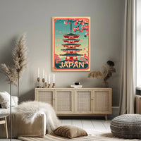 Japan Cherry Blossoms Vintage Pagoda Cultural or Heritage Poster PosterGoat