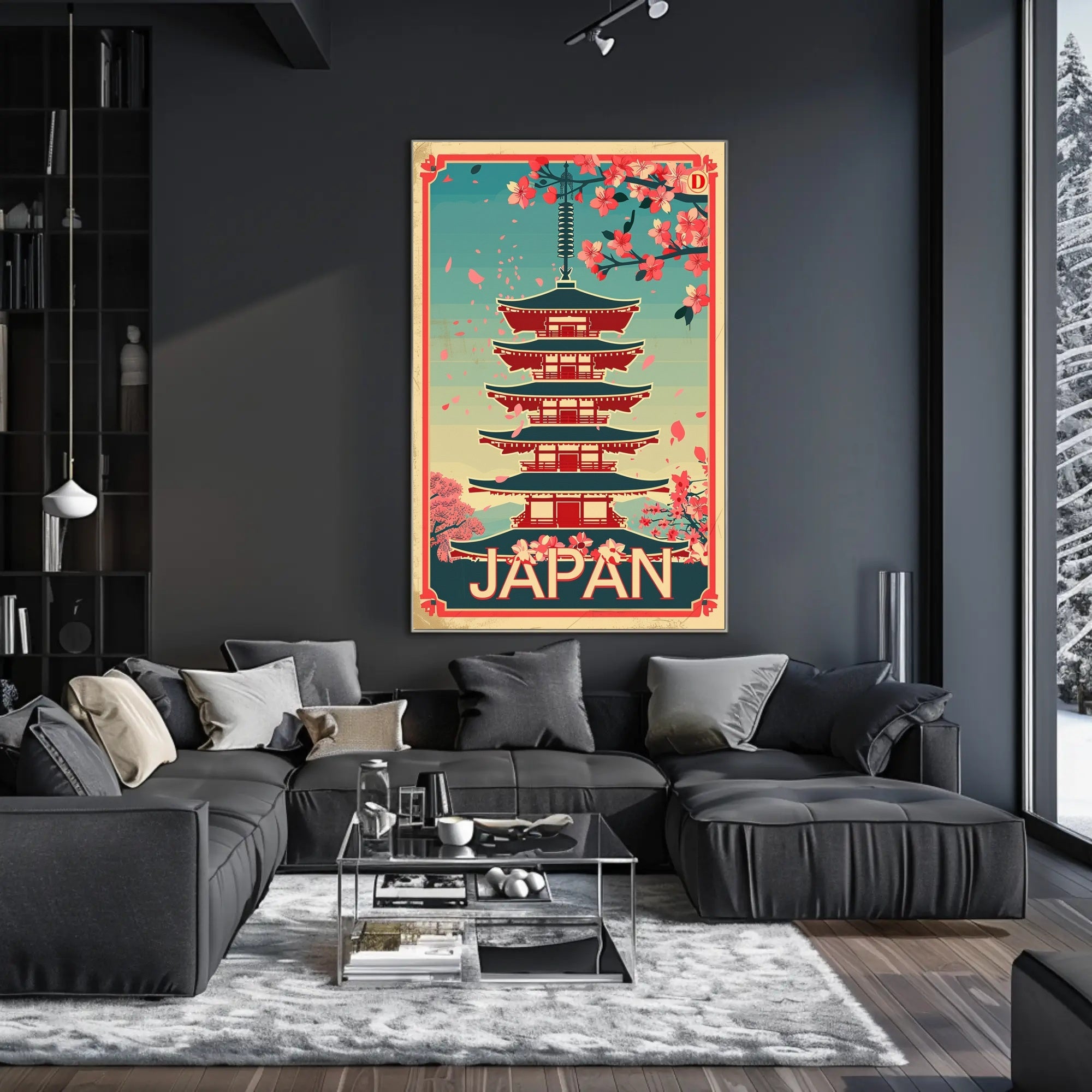 Japan Cherry Blossoms Vintage Pagoda Cultural or Heritage Poster PosterGoat