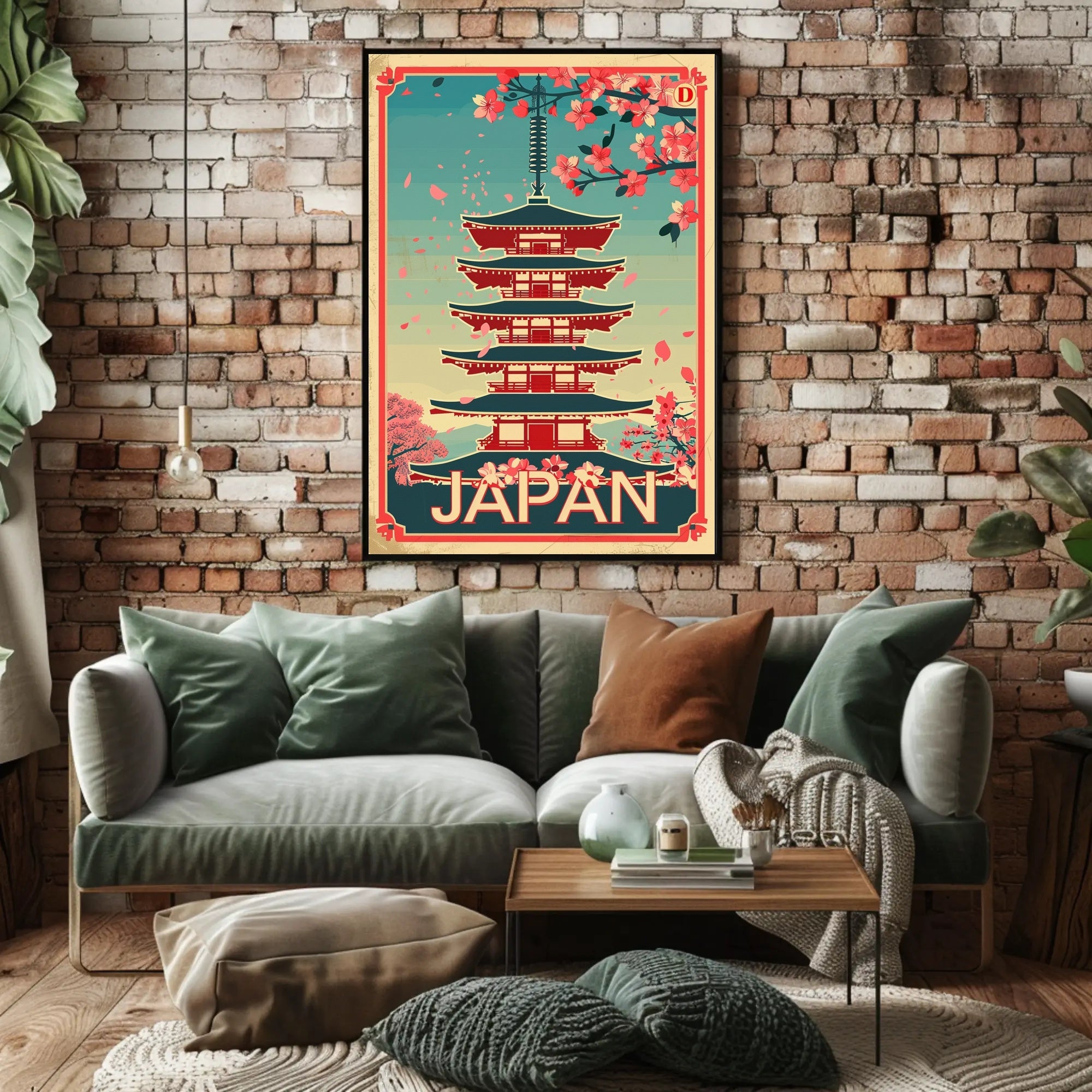 Japan Cherry Blossoms Vintage Pagoda Cultural or Heritage Poster PosterGoat