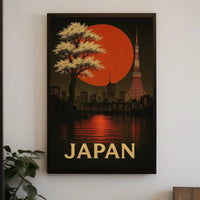 Japan Skyline with Cherry Blossoms Travel Poster PosterGoat