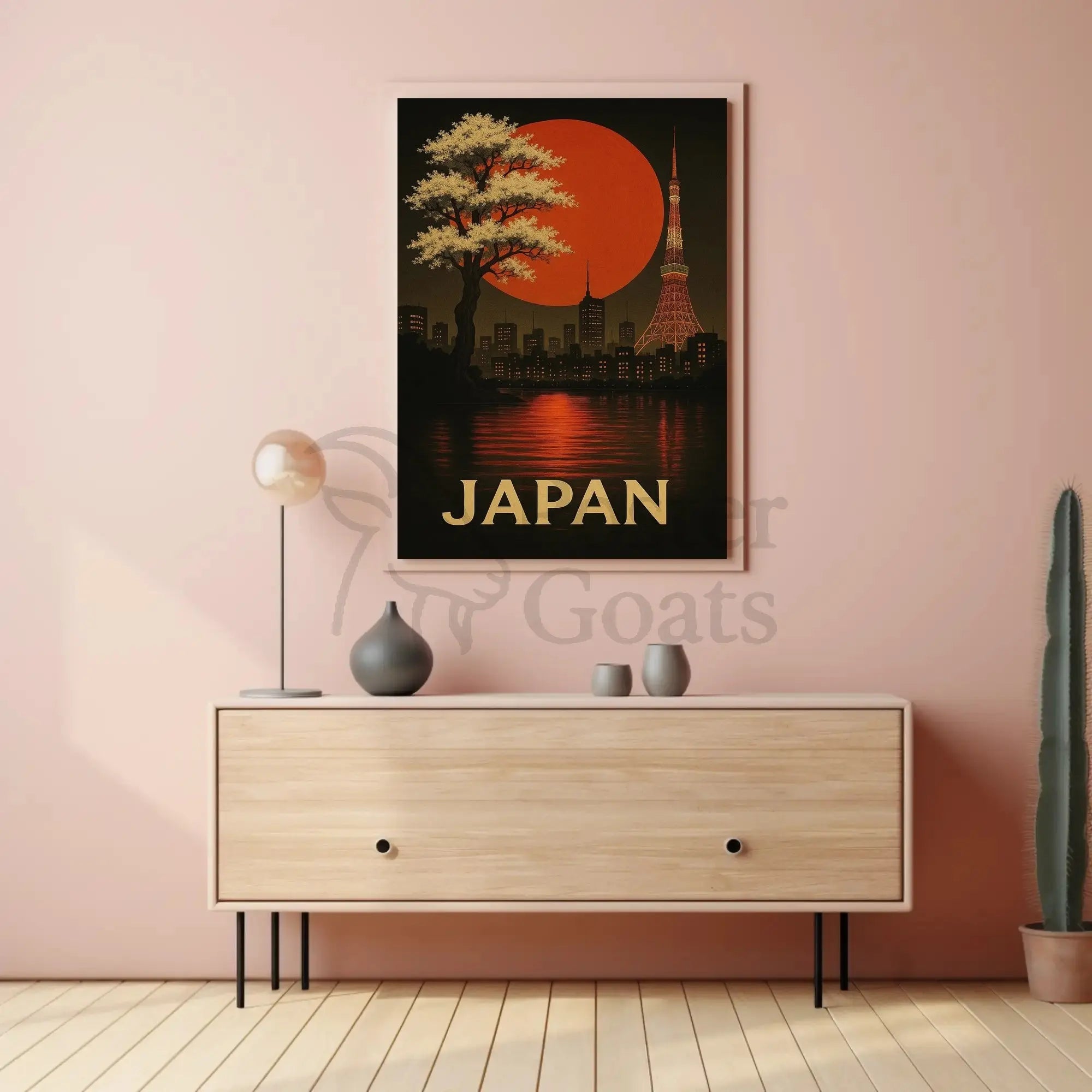 Japan Skyline with Cherry Blossoms Travel Poster PosterGoat