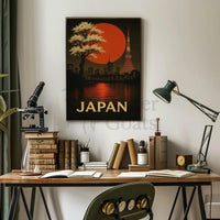 Japan Skyline with Cherry Blossoms Travel Poster PosterGoat