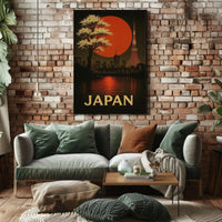 Japan Skyline with Cherry Blossoms Travel Poster PosterGoat