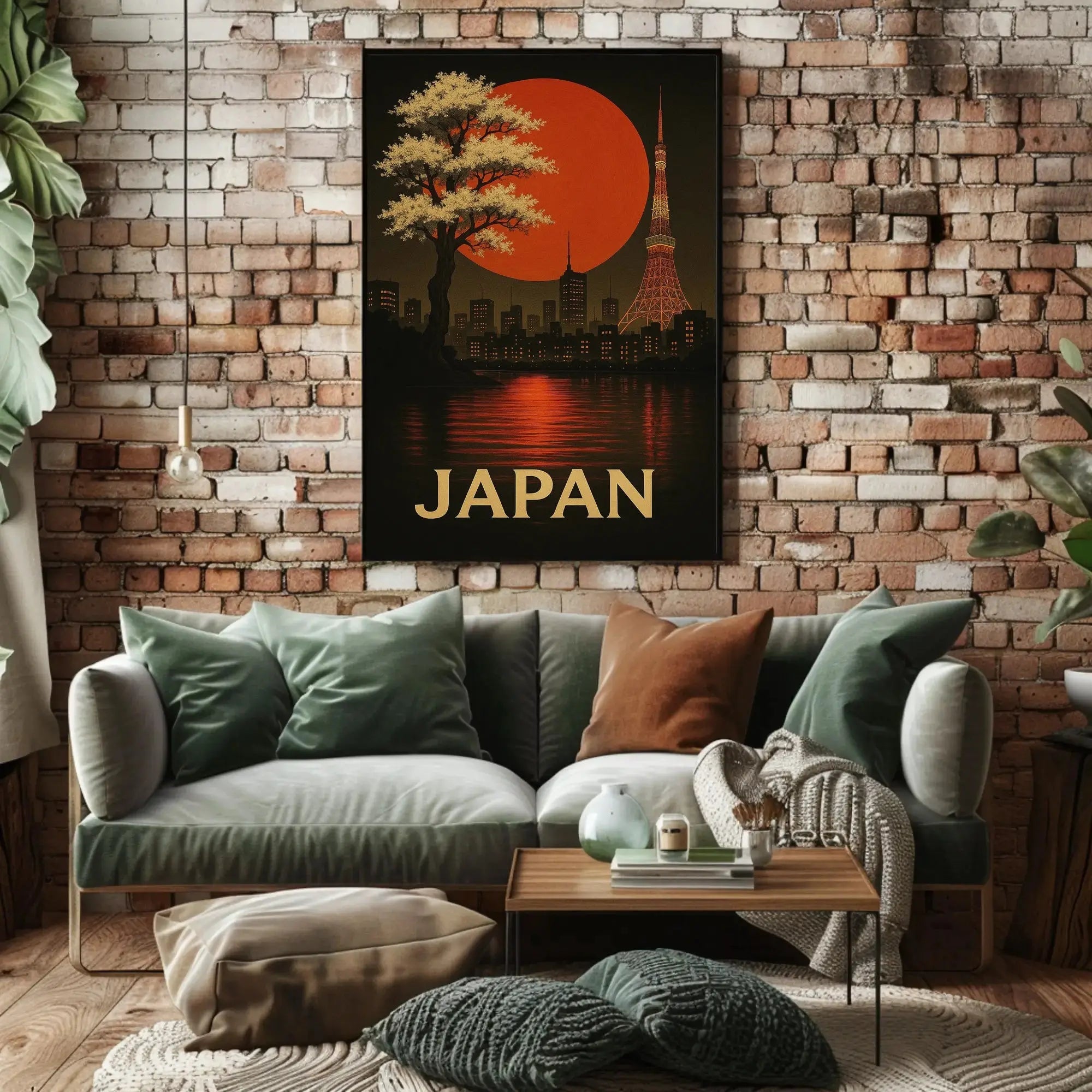 Japan Skyline with Cherry Blossoms Travel Poster PosterGoat