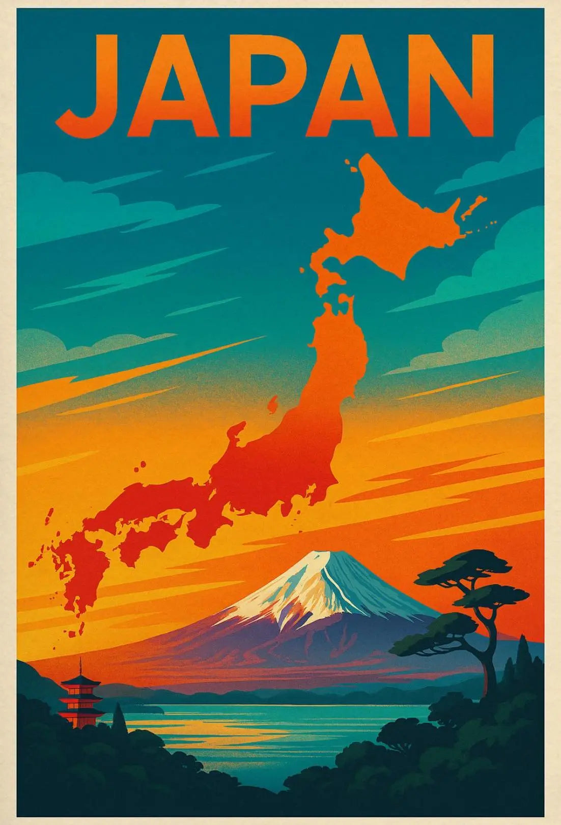 Japan Travel Art: Vibrant Cultural Landmarks Travel Poster PosterGoat