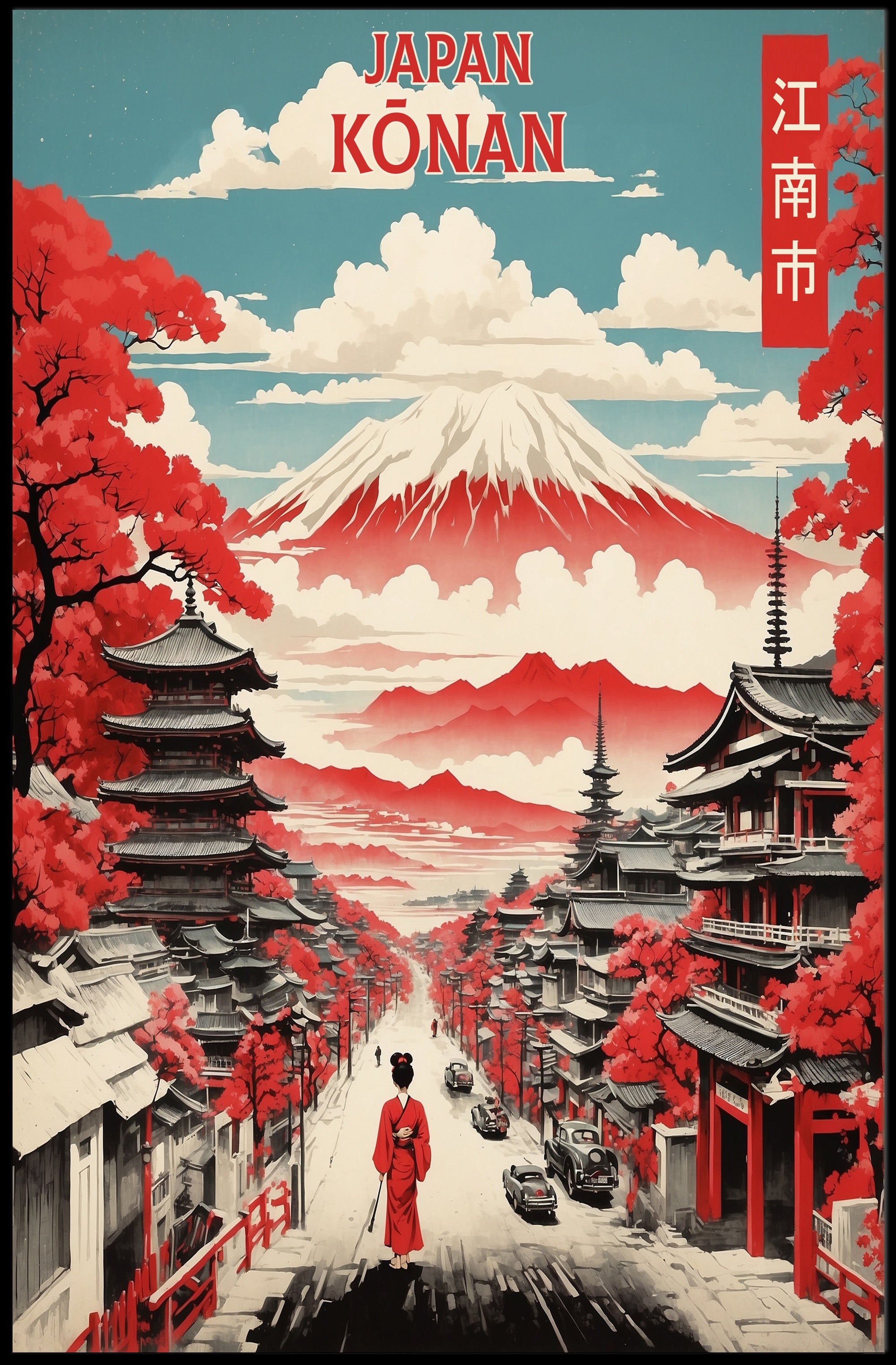 Japanese Cherry Blossom Street Vintage Cultural Heritage Poster PosterGoat