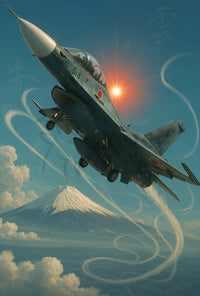 Japanese Jet Fighter Over Mount Fuji Poster PosterGoat