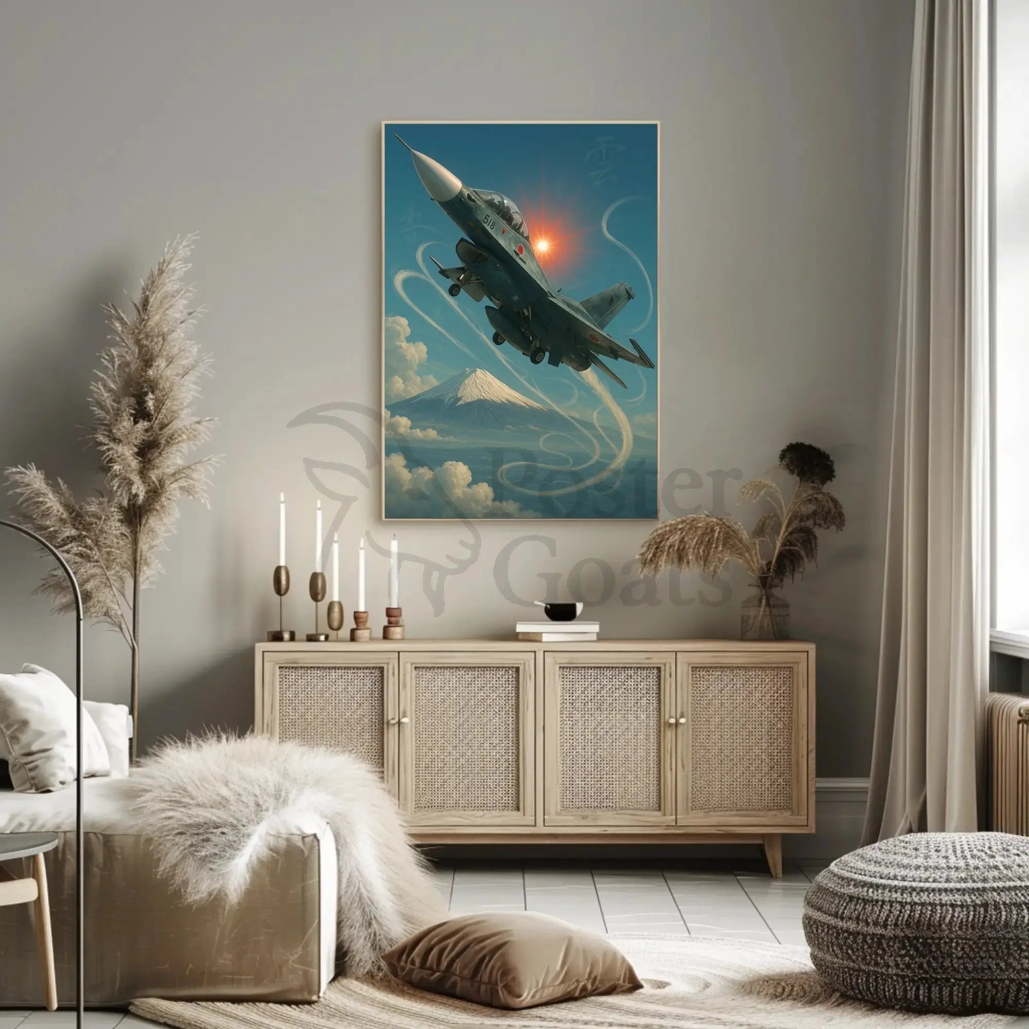 Japanese Jet Fighter Over Mount Fuji Poster PosterGoat