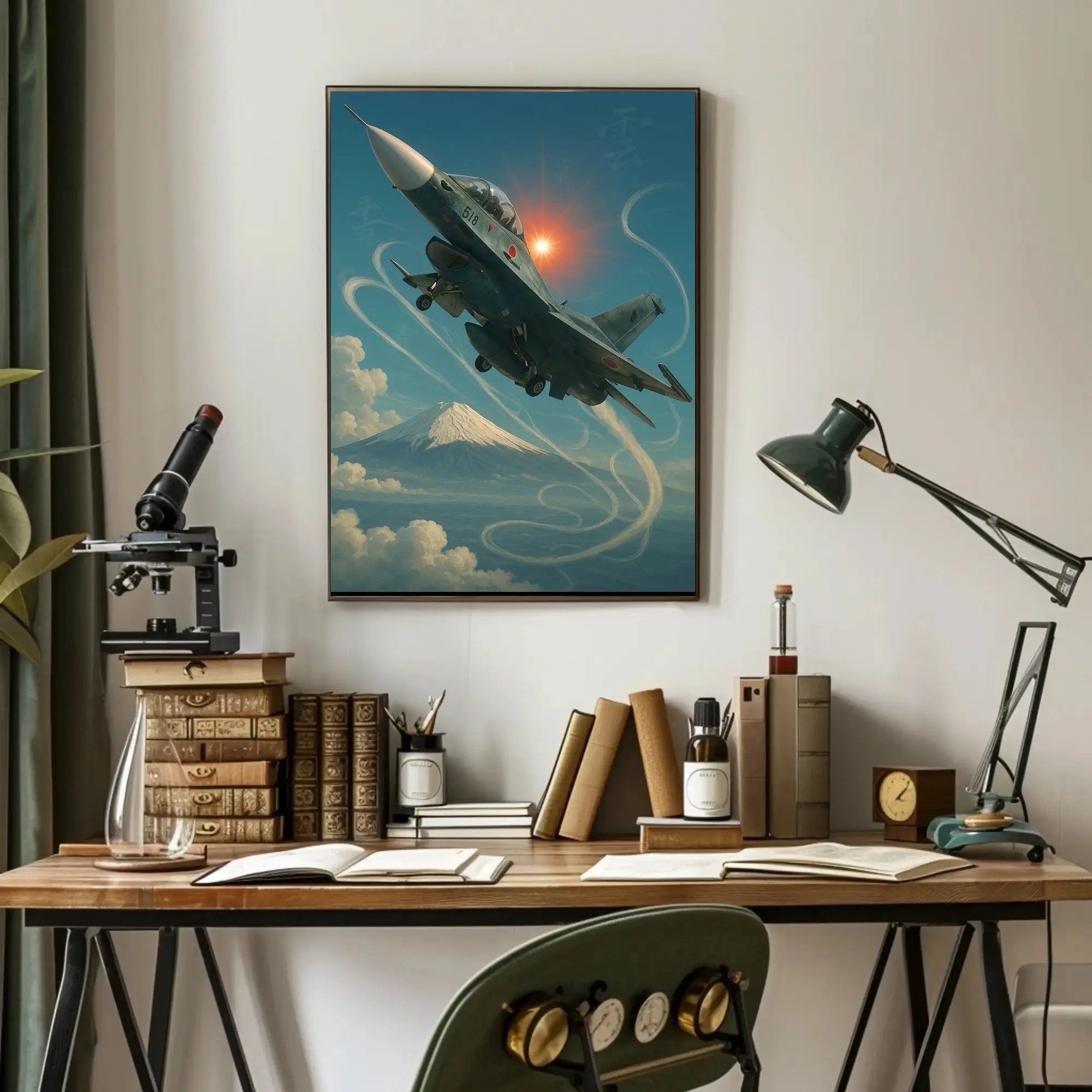 Japanese Jet Fighter Over Mount Fuji Poster PosterGoat