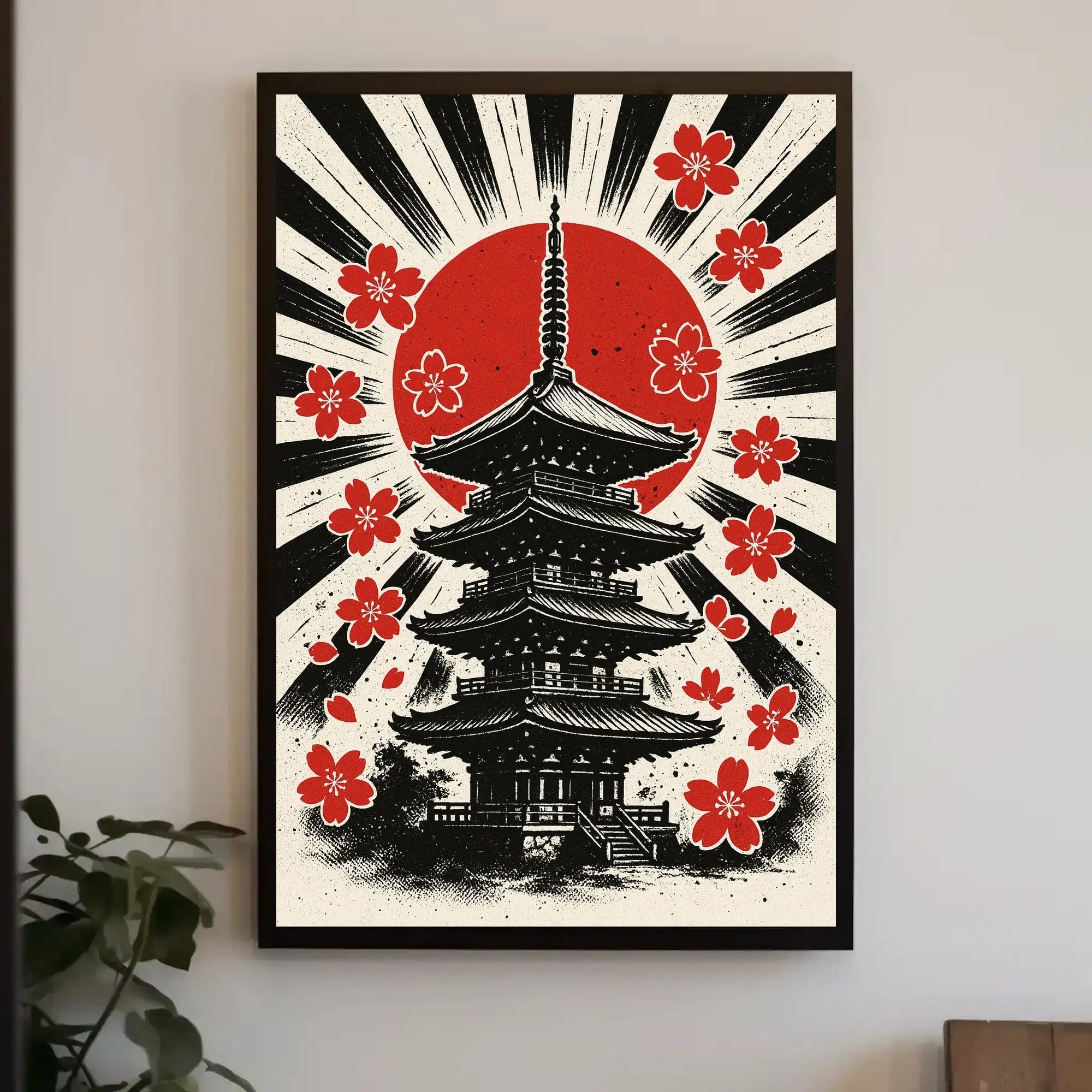 Japanese Pagoda & Cherry Blossoms Cultural Heritage Poster PosterGoat