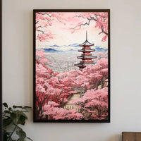 Japanese Pagoda and Cherry Blossoms Cultural Heritage Poster PosterGoat