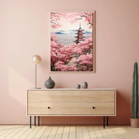 Japanese Pagoda and Cherry Blossoms Cultural Heritage Poster PosterGoat