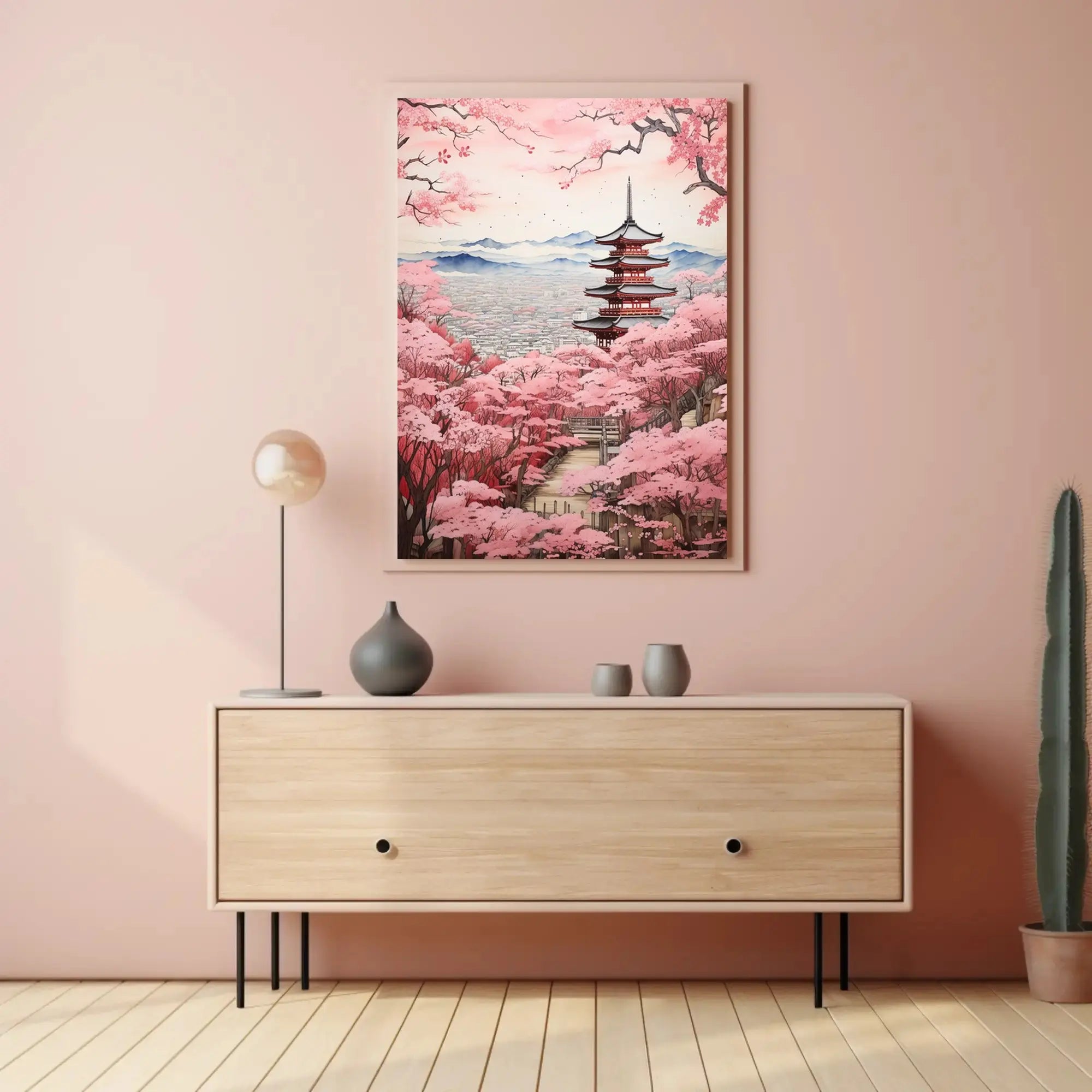 Japanese Pagoda and Cherry Blossoms Cultural Heritage Poster PosterGoat