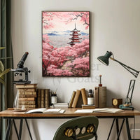 Japanese Pagoda and Cherry Blossoms Cultural Heritage Poster PosterGoat