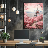 Japanese Pagoda and Cherry Blossoms Cultural Heritage Poster PosterGoat