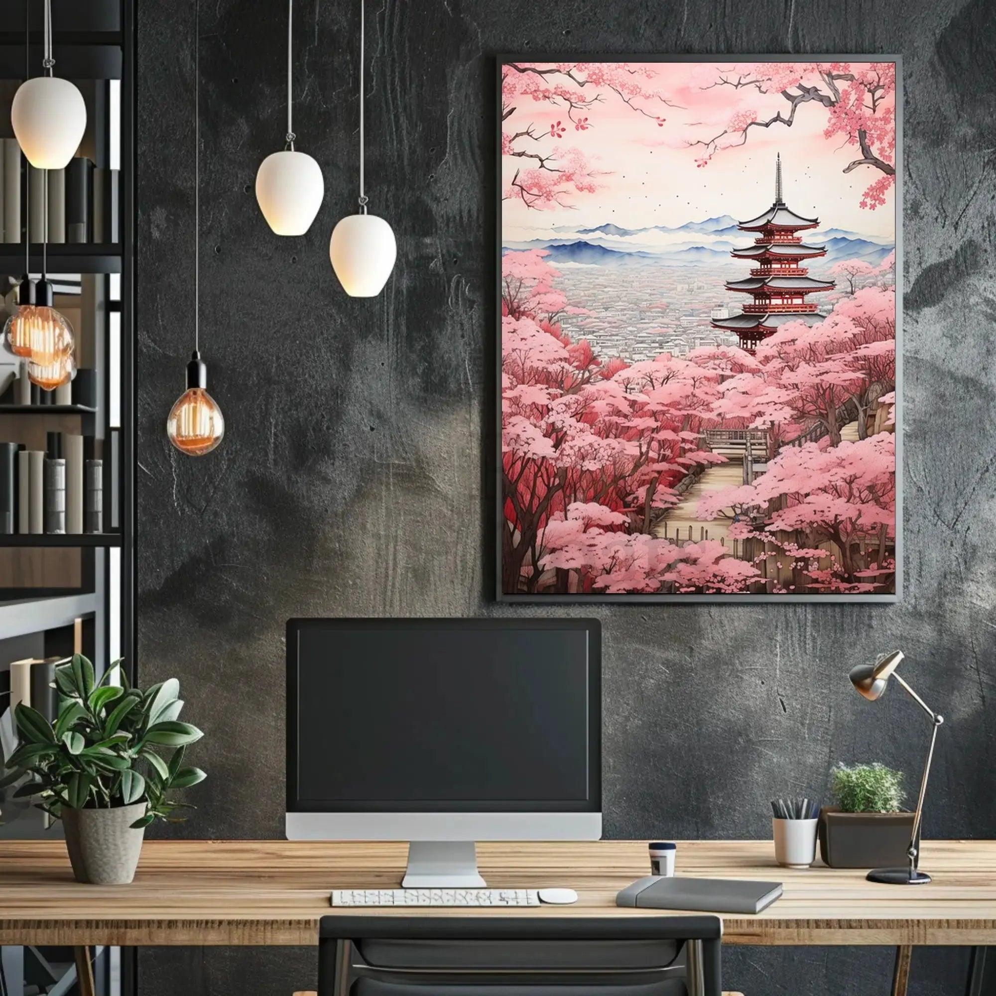 Japanese Pagoda and Cherry Blossoms Cultural Heritage Poster PosterGoat