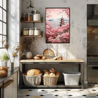 Japanese Pagoda and Cherry Blossoms Cultural Heritage Poster PosterGoat