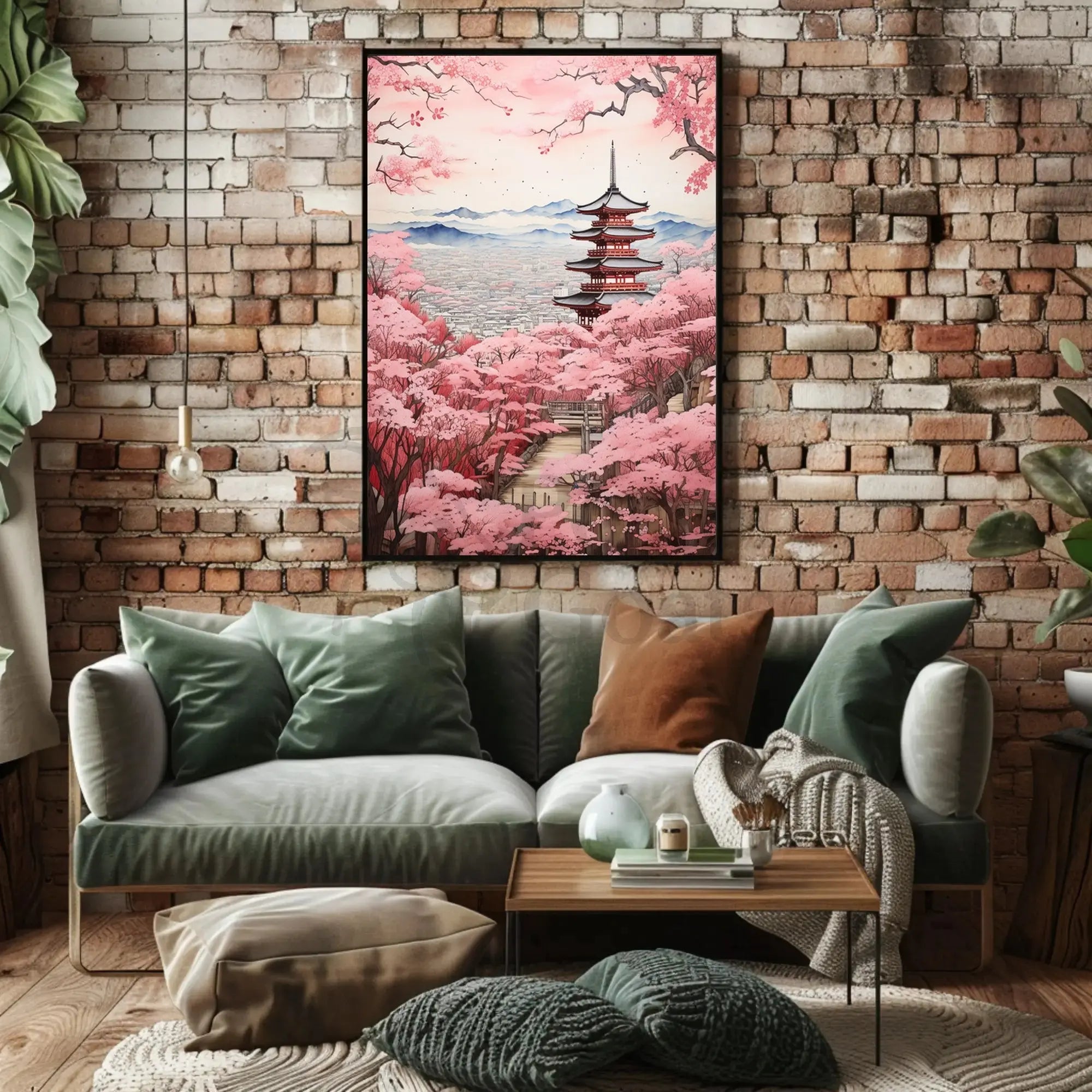 Japanese Pagoda and Cherry Blossoms Cultural Heritage Poster PosterGoat