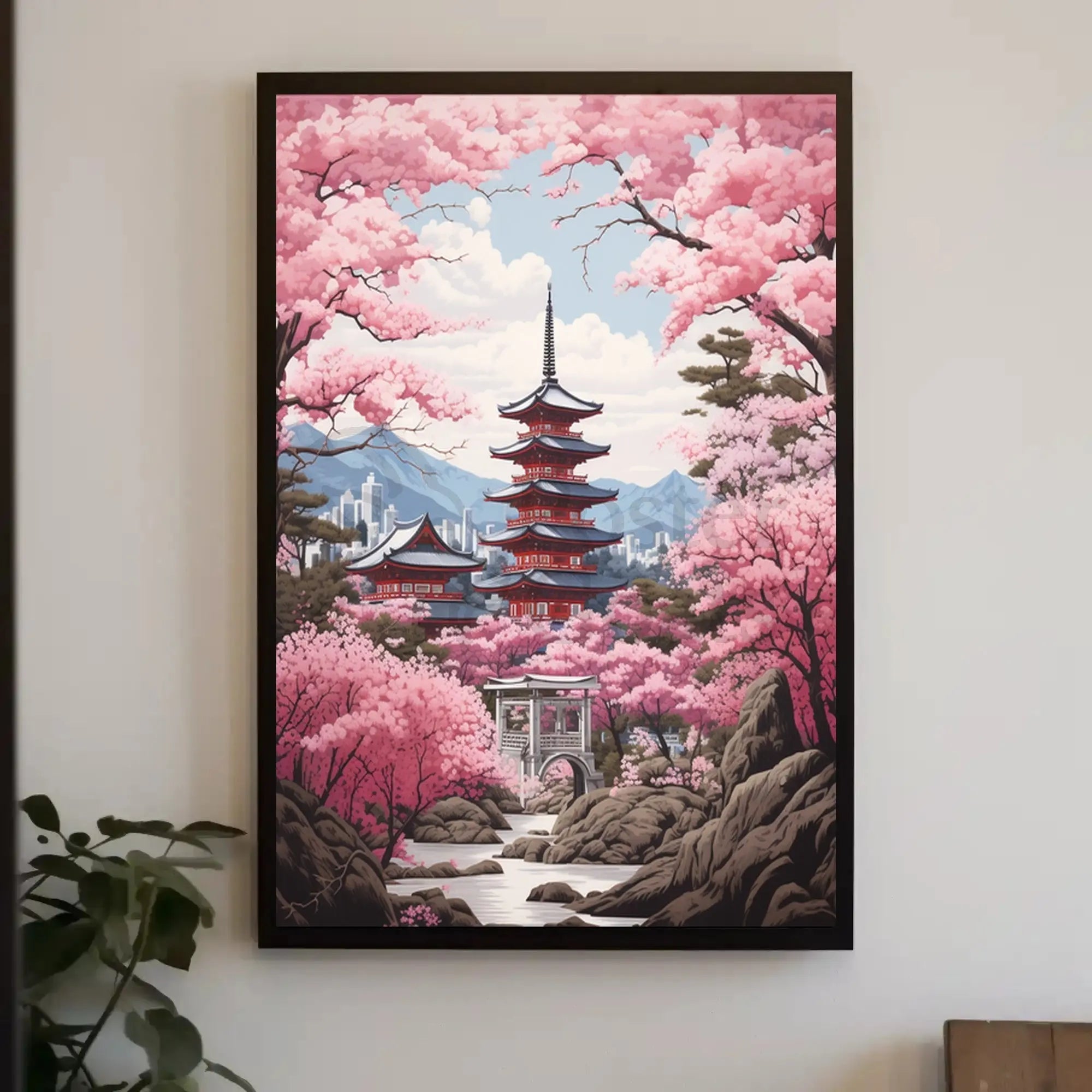 Japanese Tranquility Cherry Blossom Garden Cultural or Heritage Poster PosterGoat