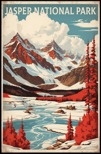 Jasper National Park Vintage Landscape National Park Poster PosterGoat
