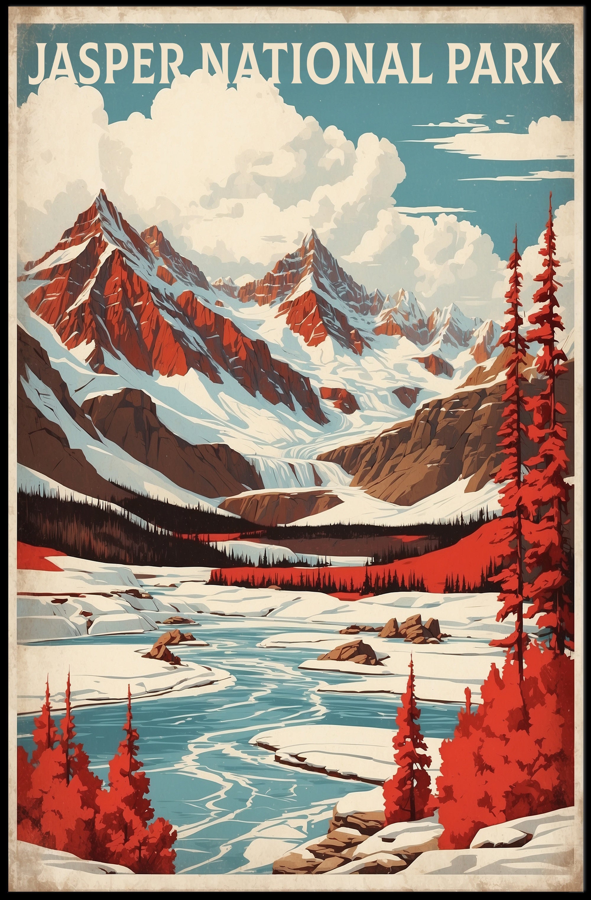Jasper National Park Vintage Landscape National Park Poster PosterGoat