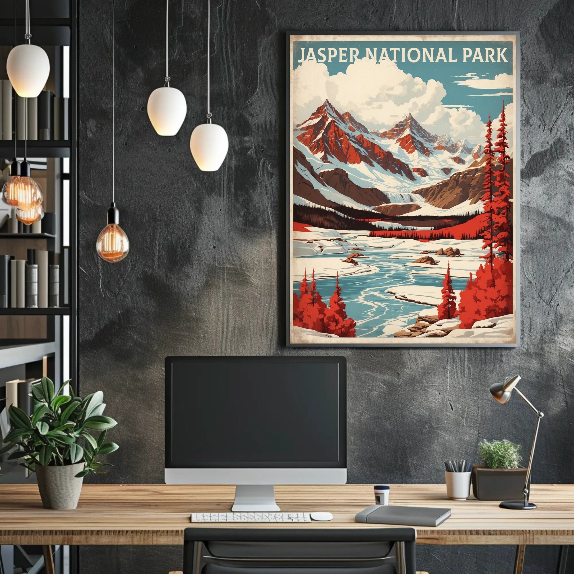 Jasper National Park Vintage Landscape National Park Poster PosterGoat