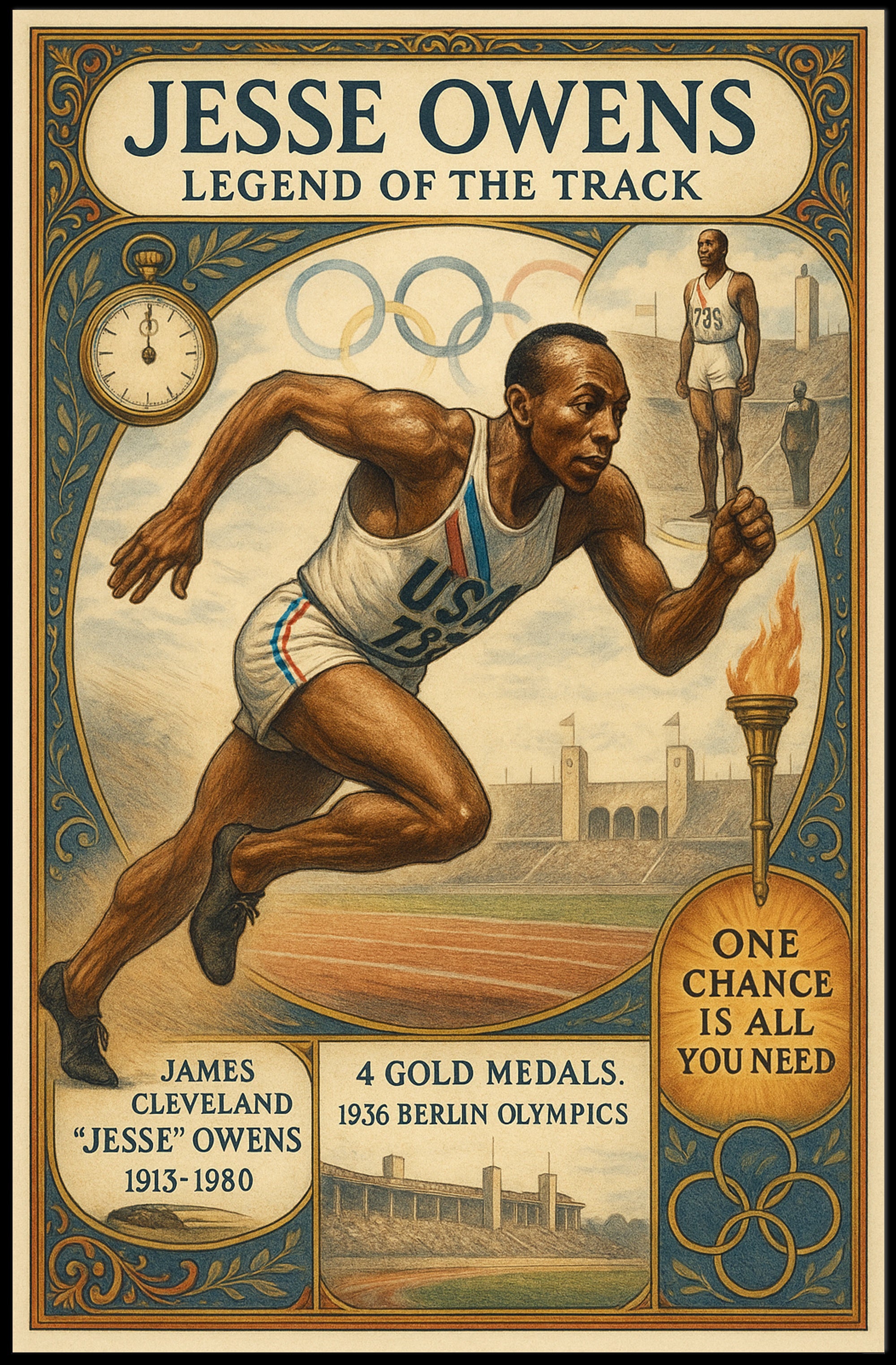 Jesse Owens Legend of the Track Poster Art PosterGoat