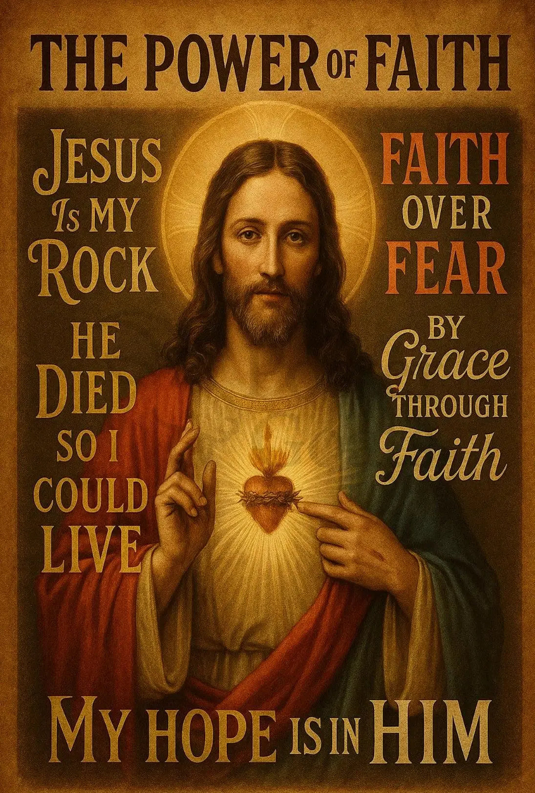 Jesus Sacred Heart Faith Inspirational Heritage Poster PosterGoat