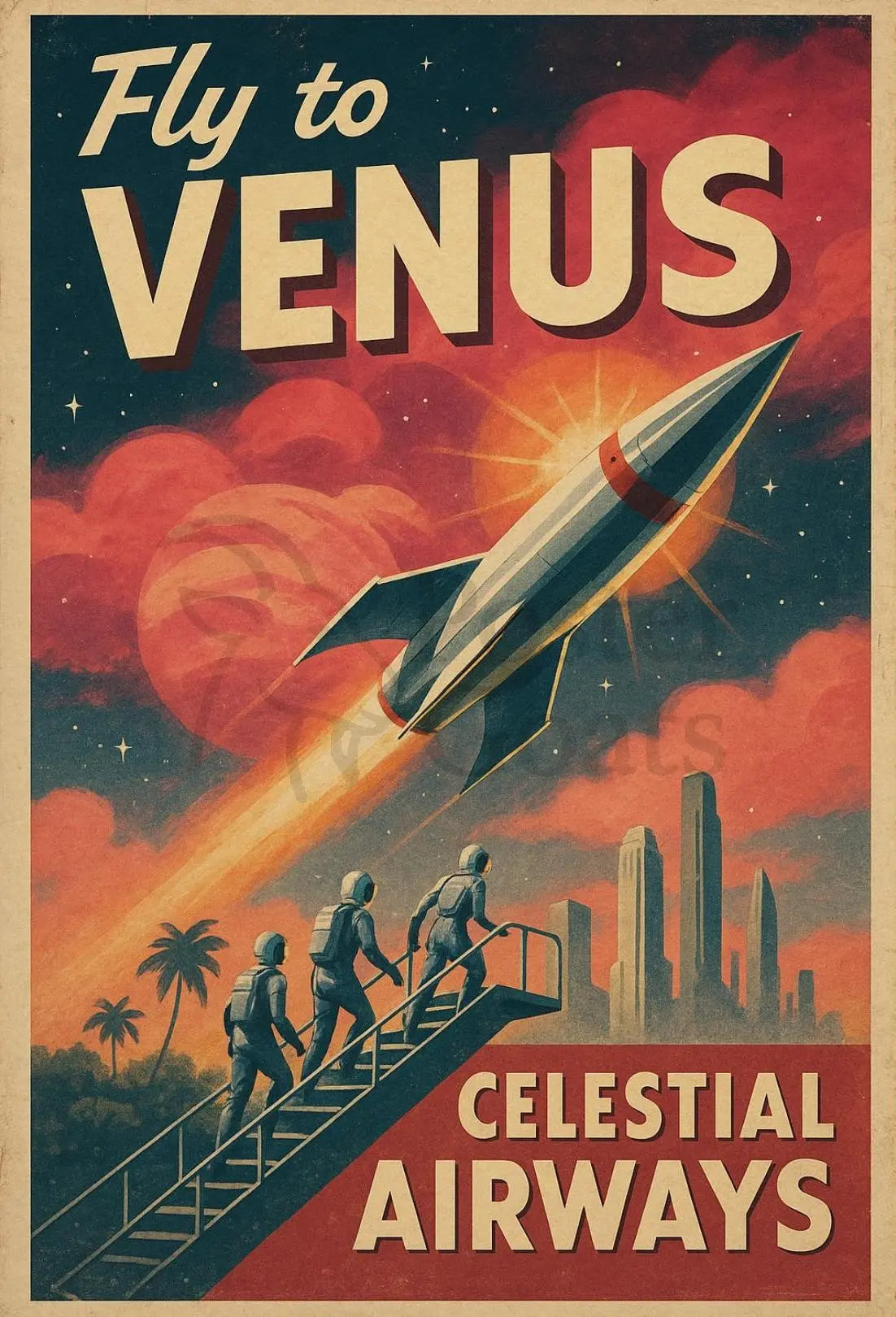 Journey to Venus with Celestial Airways Sci-Fi Poster PosterGoat