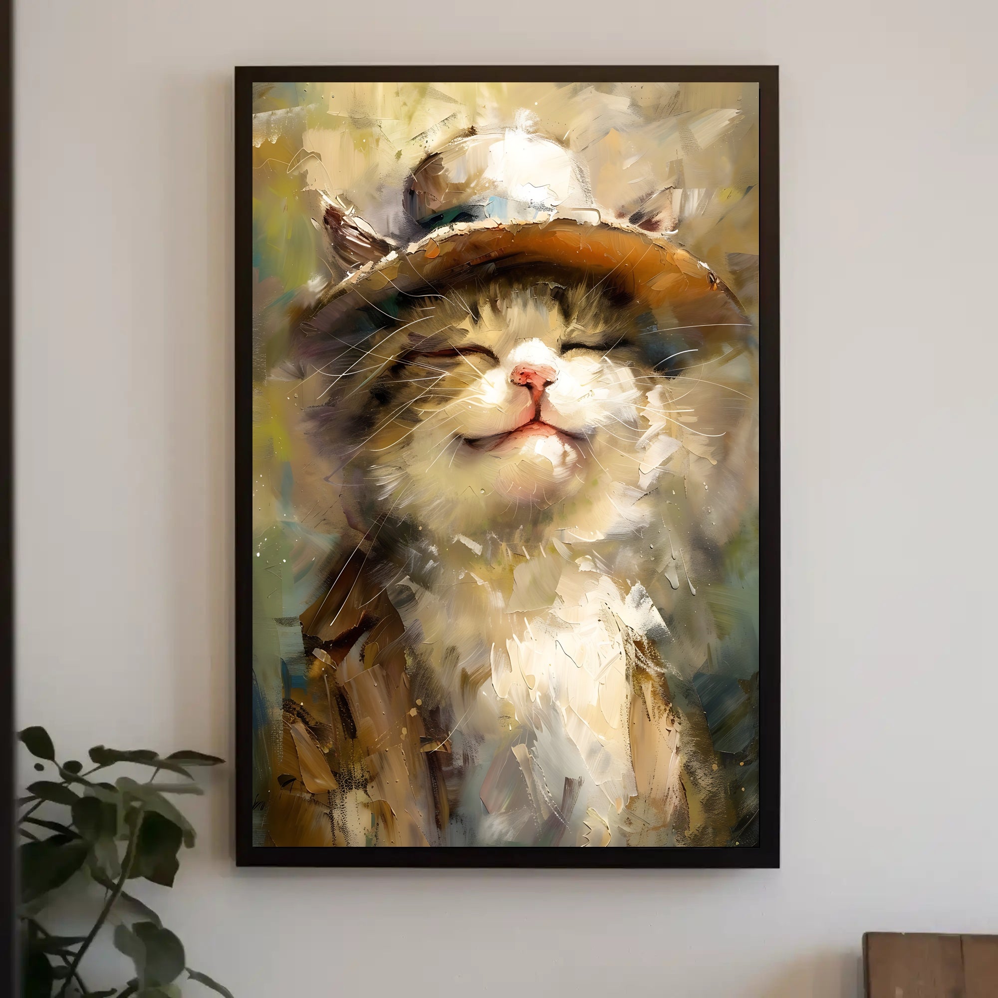 Joyful Cat in Hat Artistic Animal Poster PosterGoat
