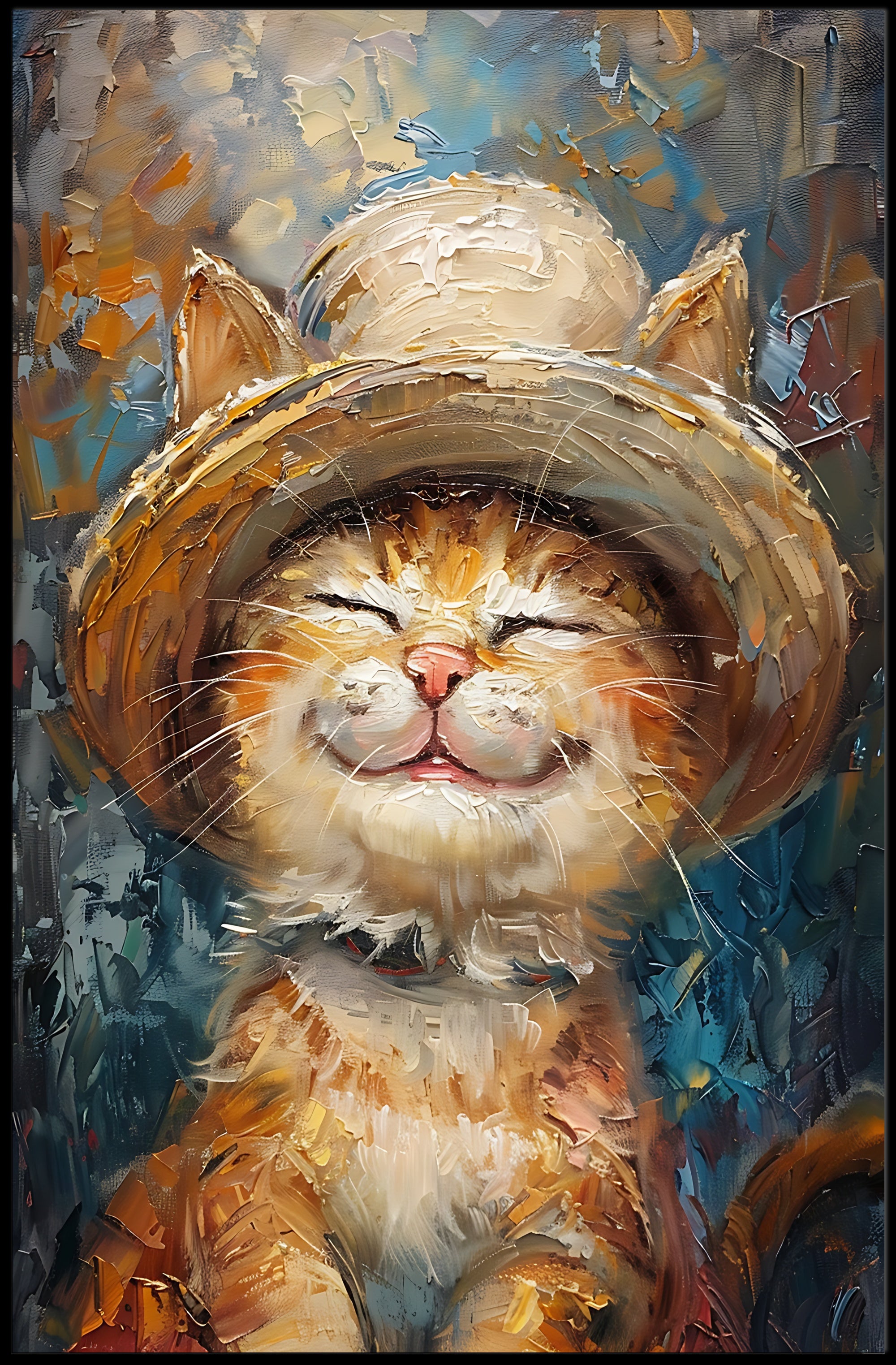 Joyful Cat in Hat: Whimsical Animal Poster PosterGoat