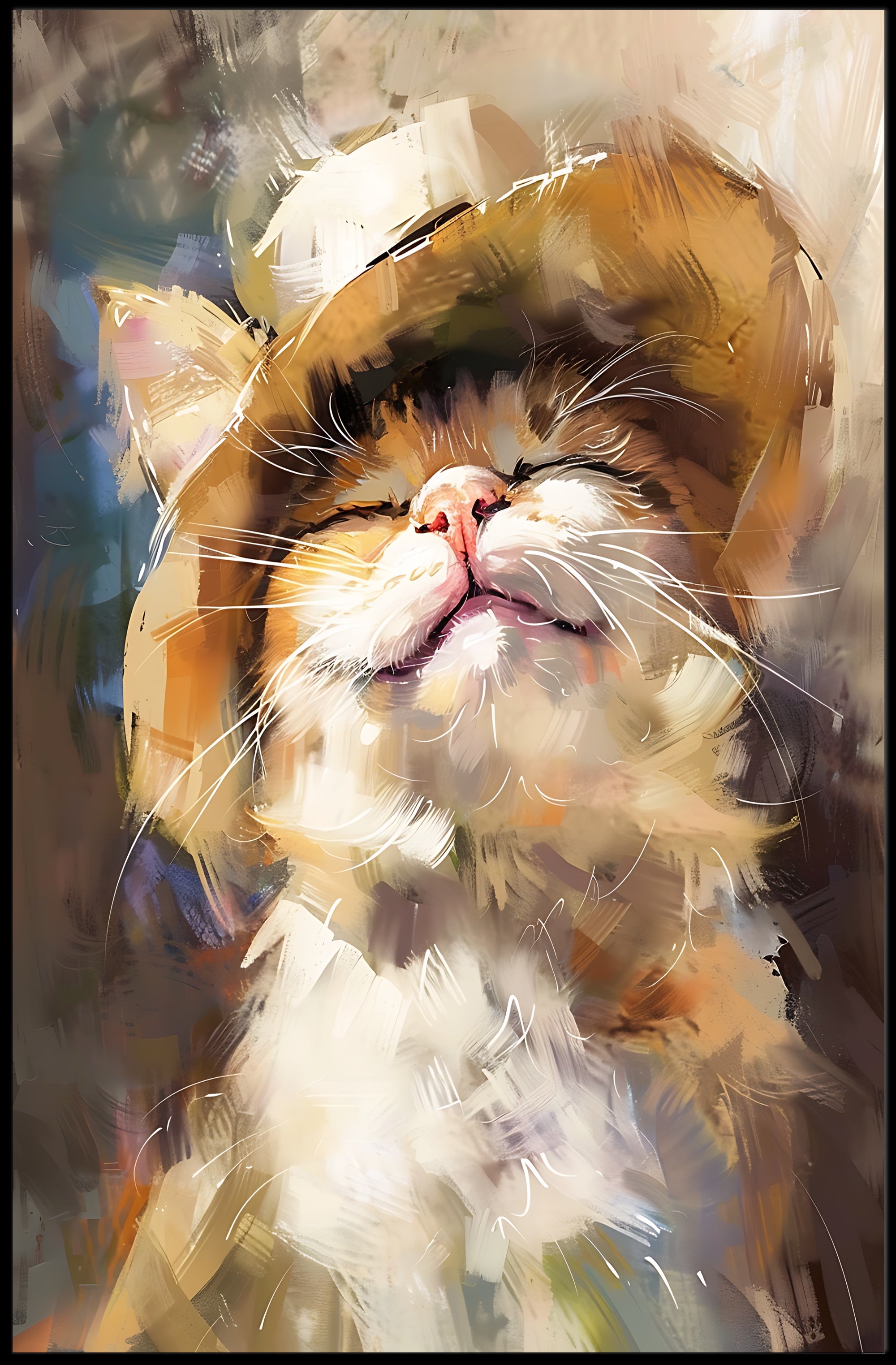 Joyful Cat in Straw Hat Artistic Animal Poster PosterGoat