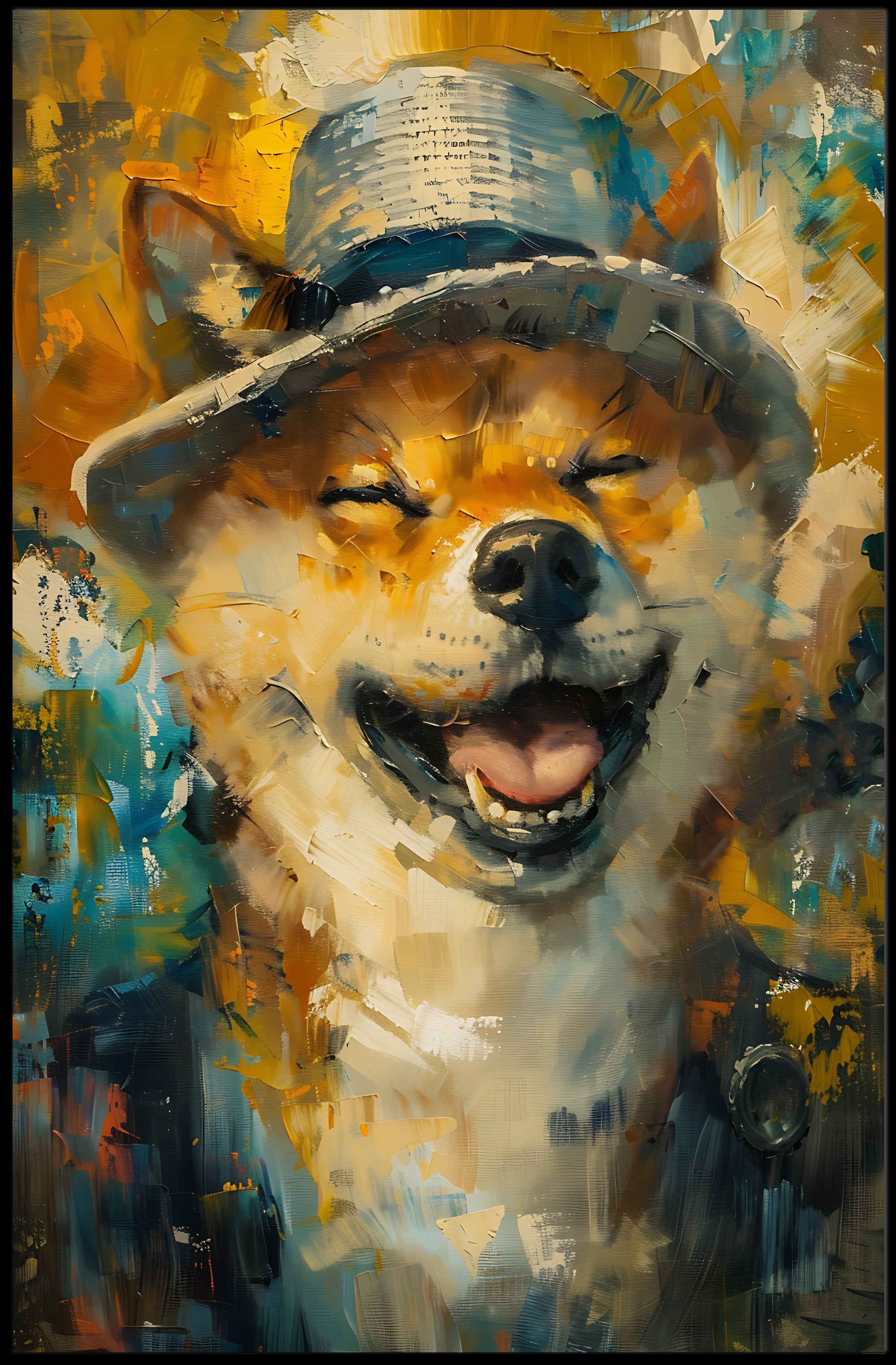 Joyful Dog in Hat Abstract Artistic Poster PosterGoat