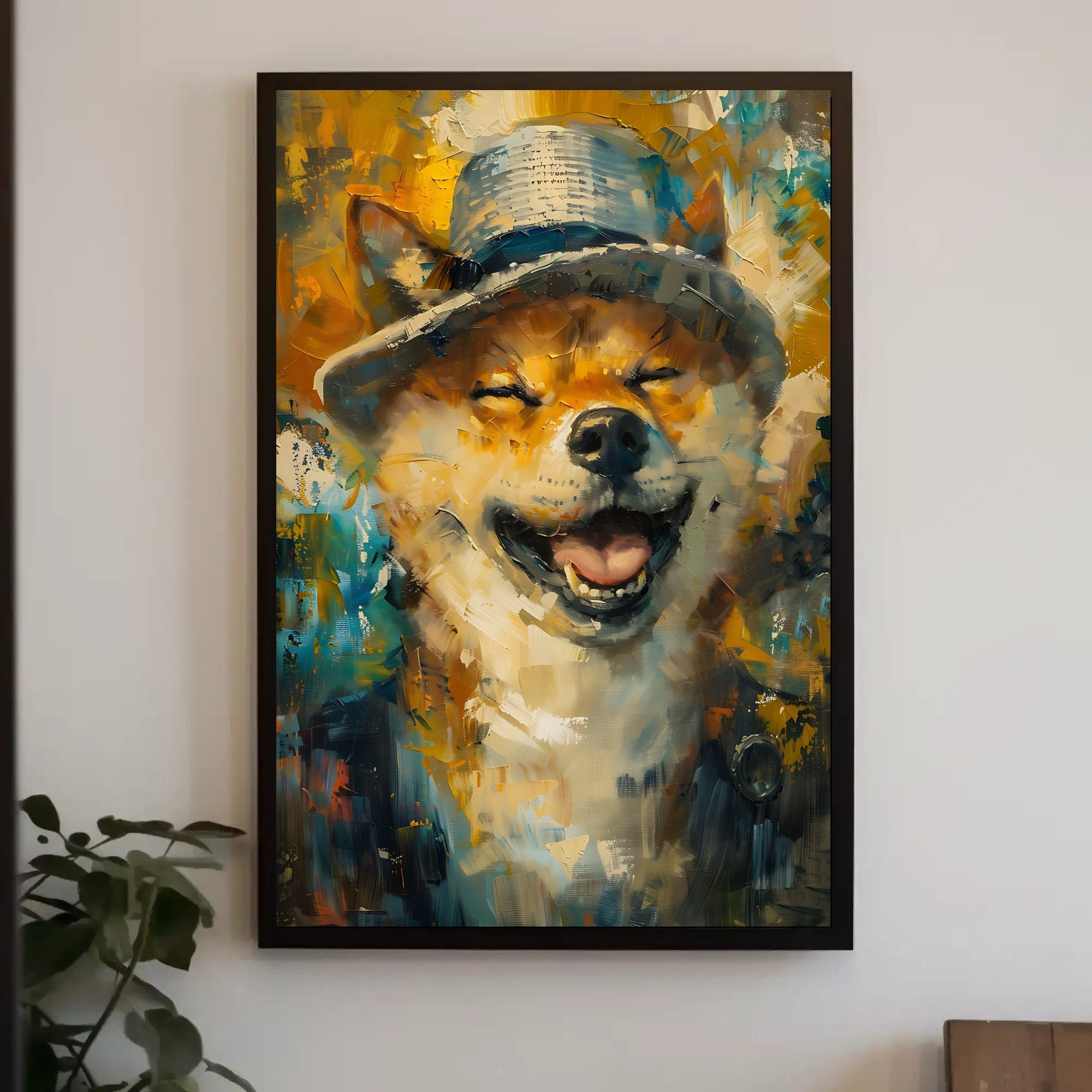 Joyful Dog in Hat Abstract Artistic Poster PosterGoat