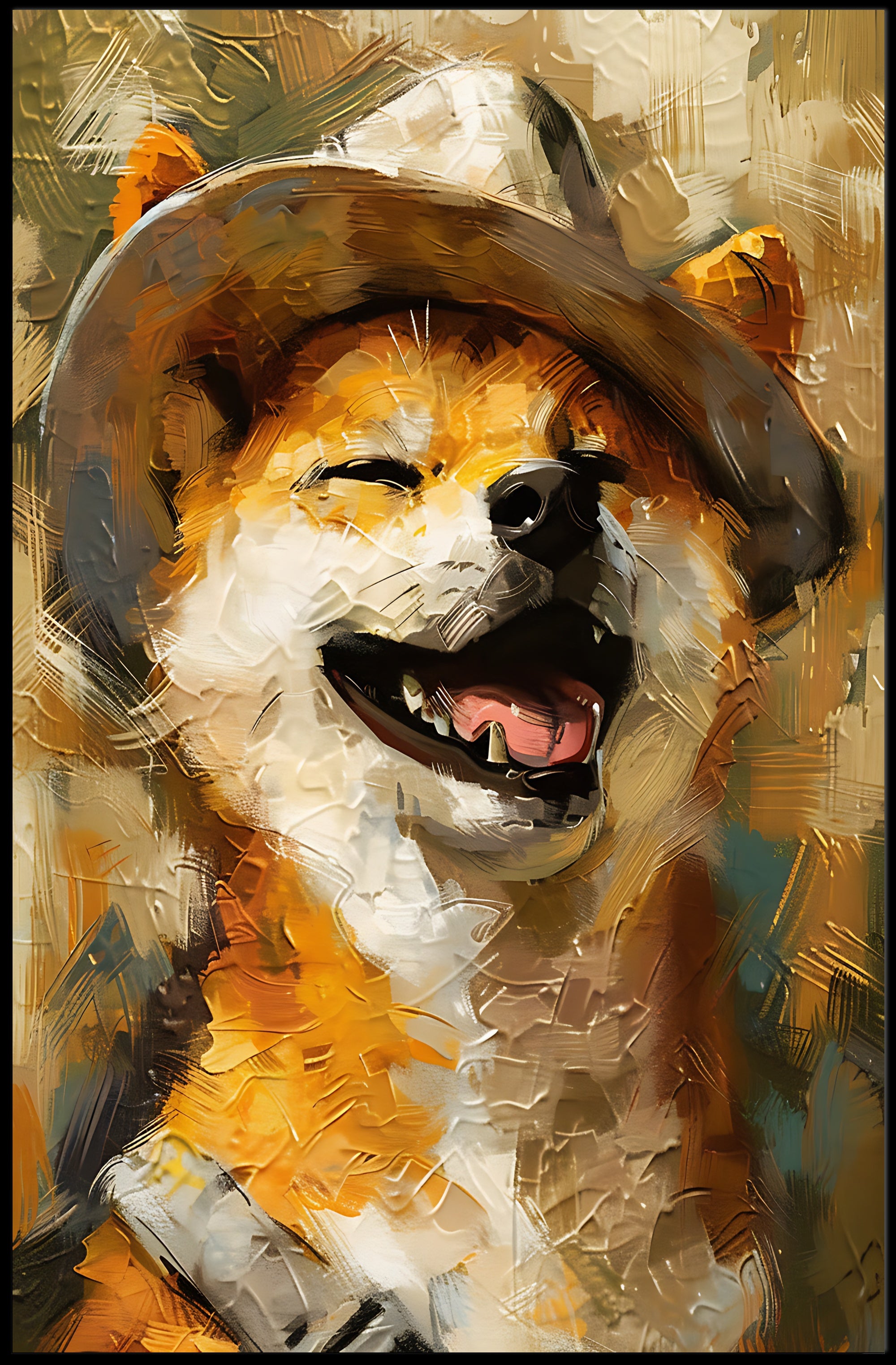 Joyful Dog in Hat Artistic Poster PosterGoat