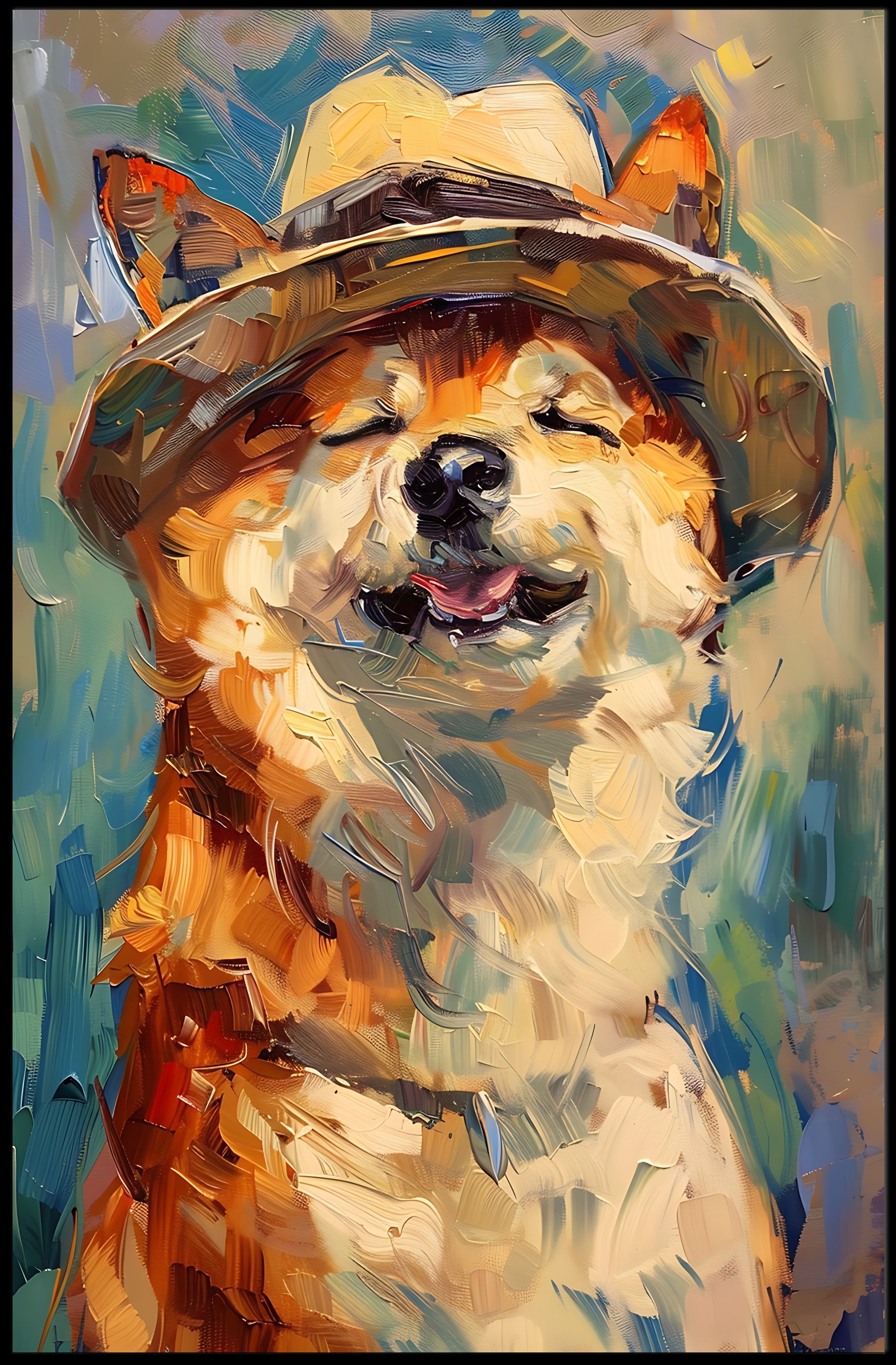 Joyful Dog in Straw Hat Animal Poster PosterGoat