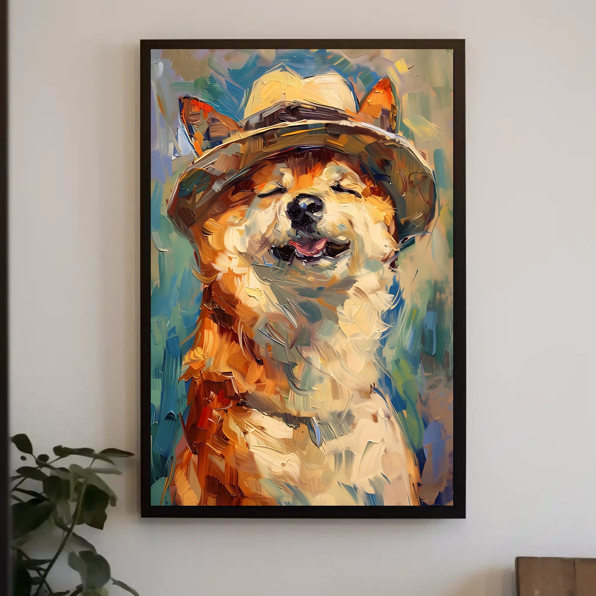 Joyful Dog in Straw Hat Animal Poster PosterGoat